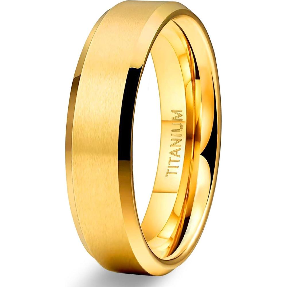 imageTIGRADE Titanium Rings 4MM 6MM 8MM 10MM Wedding Band in Comfort Fit Matte for Men Women Size 315gold 6mm