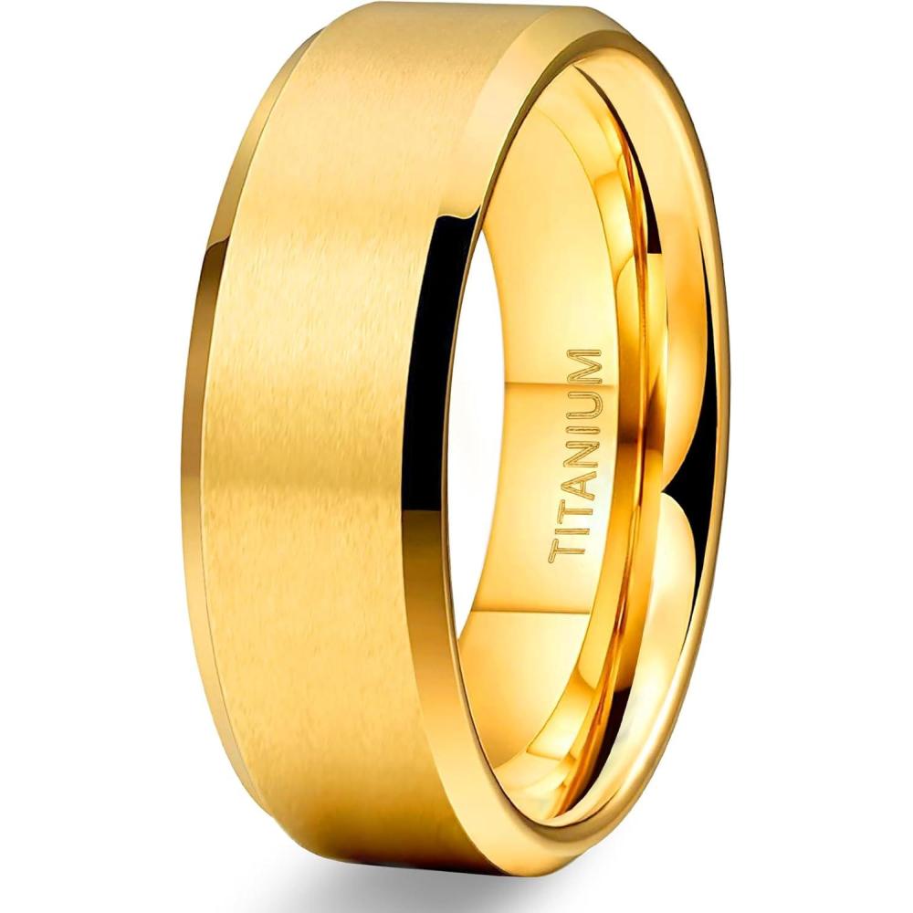 imageTIGRADE Titanium Rings 4MM 6MM 8MM 10MM Wedding Band in Comfort Fit Matte for Men Women Size 315gold 8mm