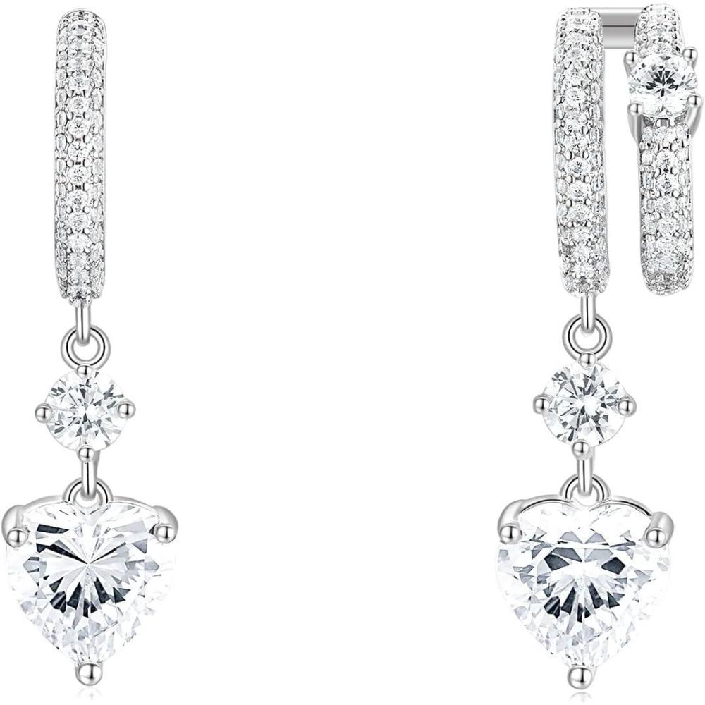 imageTIGRADE Wedding Earrings for Brides Bridesmaids Love Heart Cubic Zirconia Dainty Earrings for Women 925 Sterling Silver Post Drop and Dangle Earrings for PromSilver