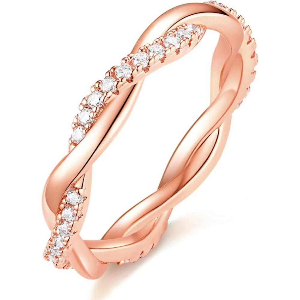 imageTIGRADE Women Eternity Ring Twisted Rope Cubic Zirconia Engagement Wedding Band Size 412Rose Gold