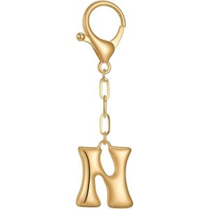 Gold Initial Letter Keychains for Women Alphabet Bag Charm for Handbags Keyring Accessories Gifts(Alphabet N)