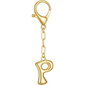 Gold Initial Letter Keychains for Women Alphabet Bag Charm for Handbags Keyring Accessories Gifts(Alphabet P)