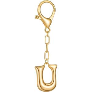 Gold Initial Letter Keychains for Women Alphabet Bag Charm for Handbags Keyring Accessories Gifts(Alphabet U)