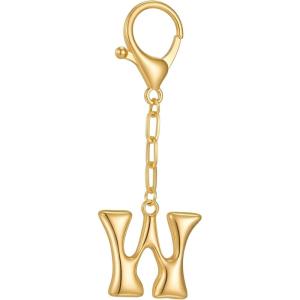 Gold Initial Letter Keychains for Women Alphabet Bag Charm for Handbags Keyring Accessories Gifts(Alphabet W)