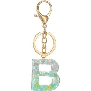 Gold Initial Letter Keychains for Women Lake Green Cute Bag Charm for Purse Handbags Keyring Accessories Gifts(Lake Green B)