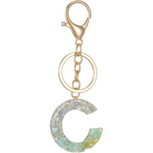 Gold Initial Letter Keychains for Women Lake Green Cute Bag Charm for Purse Handbags Keyring Accessories Gifts(Lake Green C)