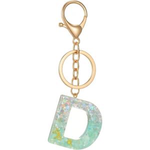 Gold Initial Letter Keychains for Women Lake Green Cute Bag Charm for Purse Handbags Keyring Accessories Gifts(Lake Green D)