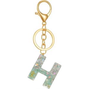 Gold Initial Letter Keychains for Women Lake Green Cute Bag Charm for Purse Handbags Keyring Accessories Gifts(Lake Green H)