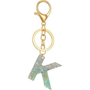 Gold Initial Letter Keychains for Women Lake Green Cute Bag Charm for Purse Handbags Keyring Accessories Gifts(Lake Green K)