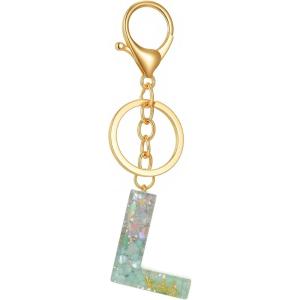 Gold Initial Letter Keychains for Women Lake Green Cute Bag Charm for Purse Handbags Keyring Accessories Gifts(Lake Green L)
