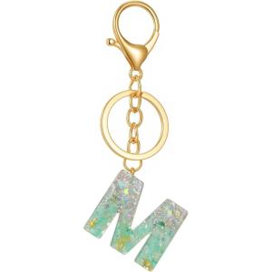 Gold Initial Letter Keychains for Women Lake Green Cute Bag Charm for Purse Handbags Keyring Accessories Gifts(Lake Green M)