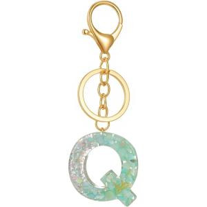 Gold Initial Letter Keychains for Women Lake Green Cute Bag Charm for Purse Handbags Keyring Accessories Gifts(Lake Green Q)