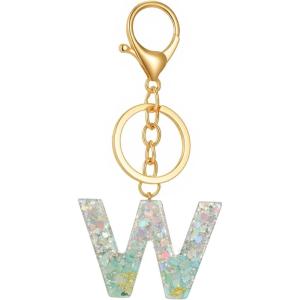 Gold Initial Letter Keychains for Women Lake Green Cute Bag Charm for Purse Handbags Keyring Accessories Gifts(Lake Green W)
