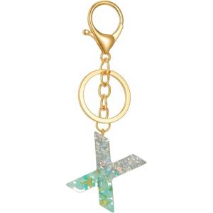 Gold Initial Letter Keychains for Women Lake Green Cute Bag Charm for Purse Handbags Keyring Accessories Gifts(Lake Green X)