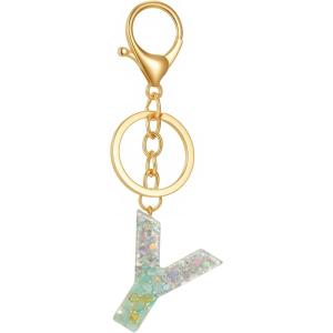 Gold Initial Letter Keychains for Women Lake Green Cute Bag Charm for Purse Handbags Keyring Accessories Gifts(Lake Green Y)