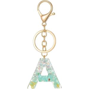 Gold Initial Letter Keychains for Women Lake Green Cute Bag Charm for Purse Handbags Keyring Accessories Gifts(Lake Green a)