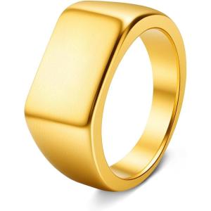 Mens Signet Rings Square Pinky Ring for Men Women Stainless Steel Plain Ring, Gift for Dad Friends(10mm Gold)