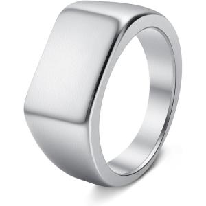 Mens Signet Rings Square Pinky Ring for Men Women Stainless Steel Plain Ring, Gift for Dad Friends(10mm Silver)