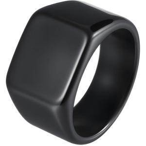 Mens Signet Rings Square Pinky Ring for Men Women Stainless Steel Plain Ring, Gift for Dad Friends(14mm Black)
