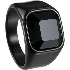 Mens Signet Rings Square Pinky Ring for Men Women Stainless Steel Plain Ring, Gift for Dad Friends(14mm Gemstone Black)