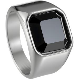 Mens Signet Rings Square Pinky Ring for Men Women Stainless Steel Plain Ring, Gift for Dad Friends(14mm Gemstone Silver)