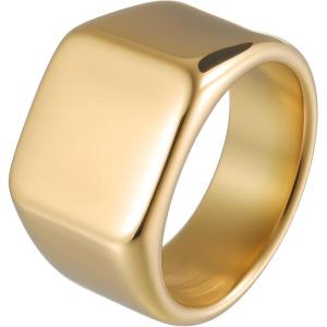 Mens Signet Rings Square Pinky Ring for Men Women Stainless Steel Plain Ring, Gift for Dad Friends(14mm Gold)