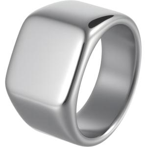 Mens Signet Rings Square Pinky Ring for Men Women Stainless Steel Plain Ring, Gift for Dad Friends(14mm Silver)