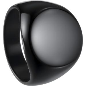 Mens Signet Rings Square Pinky Ring for Men Women Stainless Steel Plain Ring, Gift for Dad Friends(17mm Round Black)