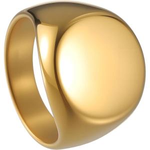 Mens Signet Rings Square Pinky Ring for Men Women Stainless Steel Plain Ring, Gift for Dad Friends(17mm Round Gold)
