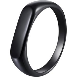 Mens Signet Rings Square Pinky Ring for Men Women Stainless Steel Plain Ring, Gift for Dad Friends(4mm Black)