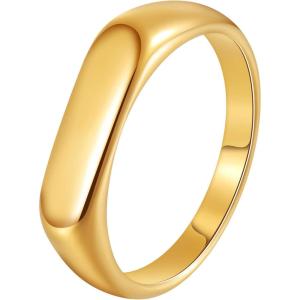 Mens Signet Rings Square Pinky Ring for Men Women Stainless Steel Plain Ring, Gift for Dad Friends(4mm Gold)