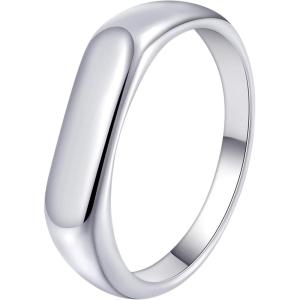 Mens Signet Rings Square Pinky Ring for Men Women Stainless Steel Plain Ring, Gift for Dad Friends(4mm Silver)