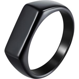 Mens Signet Rings Square Pinky Ring for Men Women Stainless Steel Plain Ring, Gift for Dad Friends(7mm Black)