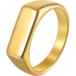 Mens Signet Rings Square Pinky Ring for Men Women Stainless Steel Plain Ring, Gift for Dad Friends(7mm Gold)