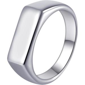 Mens Signet Rings Square Pinky Ring for Men Women Stainless Steel Plain Ring, Gift for Dad Friends(7mm Silver)