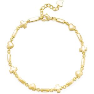 TIGRADE 14K Gold Plated Cross Love Heart Link Chain Bracelet Dainty Adjustable Bracelets for Women Friendship Size 6.5-7 Inch(Gold)