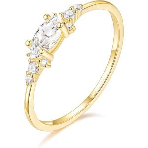 TIGRADE 14K Gold Plated Stacking Rings for Women Minimalist Fashion Knuckle Thin Band Marquise & Round Cubic Zirconia Statement Ring Set Size 3-13(Gold-1PC)