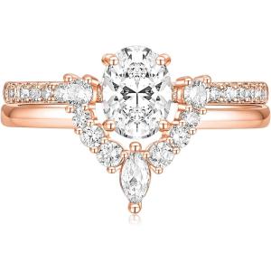 TIGRADE 1.5CT Bridal Ring Sets Oval Cut Cubic Zirconia Wedding Band Curved CZ Engagement Stackable Rings for Women Size 3-12(Rose Gold)