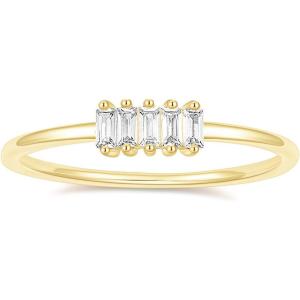 TIGRADE 1.5mm Eternity Ring 14k Gold Plated Stacking Ring Baguette Cubic Zirconia Petite Wedding Band for Women Size 3-12(Gold)