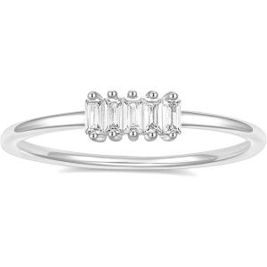 TIGRADE 1.5mm Eternity Ring 14k Gold Plated Stacking Ring Baguette Cubic Zirconia Petite Wedding Band for Women Size 3-12(Silver)