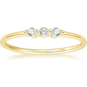 TIGRADE 1.5mm Eternity Ring 14k Gold Plated Three Cubic Zirconia Minimalist Engagement Ring Petite Round CZ Stacking Promise Ring for Women Size 3-11(Gold)