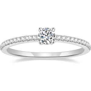 TIGRADE 1.5mm Women Eternity Ring Round Cubic Zirconia Anniversary Ring CZ Pave Promise Wedding Band Size 3-12(Silver)