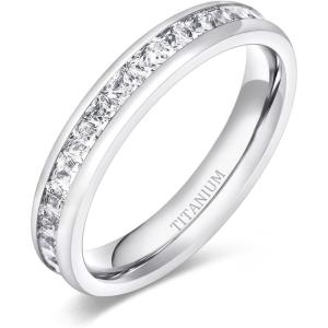 TIGRADE 2.5mm 4mm 5mm 6mm Titanium Ring Cubic Zirconia Engagement Ring Wedding Band Size 3 to 13.5(4mm-square cz)