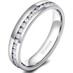 TIGRADE 2.5mm 4mm 5mm 6mm Titanium Ring Cubic Zirconia Engagement Ring Wedding Band Size 3 to 13.5(5mm-1)
