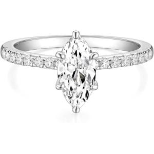 TIGRADE 2CT Engagement Ring for Women Marquise Cut Cubic Zirconia Wedding Band CZ Promise Anniversary Ring Size 3-12(Silver)