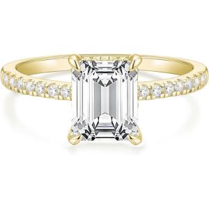 TIGRADE 3CT Engagement Ring for Women Emerald Cut Cubic Zirconia Wedding Band CZ Promise Wedding Ring Size 4-11(Gold)