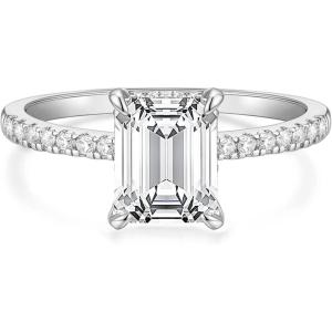 TIGRADE 3CT Engagement Ring for Women Emerald Cut Cubic Zirconia Wedding Band CZ Promise Wedding Ring Size 4-11(Silver)