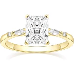 TIGRADE 3CT Engagement Ring for Women Radiant Cut Cubic Zirconia Wedding Band CZ Promise Anniversary Ring Size 3-12.5(Gold)