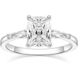 TIGRADE 3CT Engagement Ring for Women Radiant Cut Cubic Zirconia Wedding Band CZ Promise Anniversary Ring Size 3-12.5(Silver)