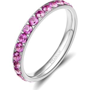 TIGRADE 3mm Women Titanium Engagement Ring Cubic Zirconia Eternity Wedding Band Size 3-13.5(Purple-Pink)